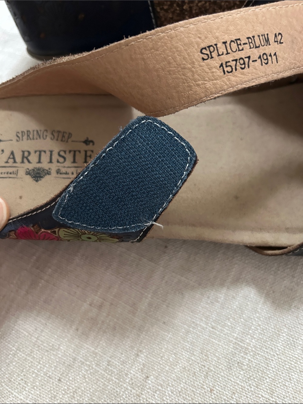 Spring Step L'artiste Spikey Floral Sandal Navy SZ 42 Leather Comfort Mary Jane - Picture 8 of 15
